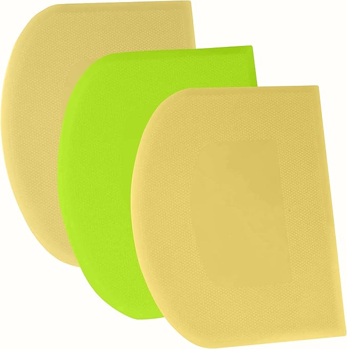 SURDOCA Dough Scraper Bench Scraper - 3P 9.5x6.1" Plastic Flexible Bowl Scraper, Sharp Edge & Angles Cake Scraper. Non-Slip Bakeware Decorating Tools Sculpting & Modeling Tools - Yellow+Green+Yellow