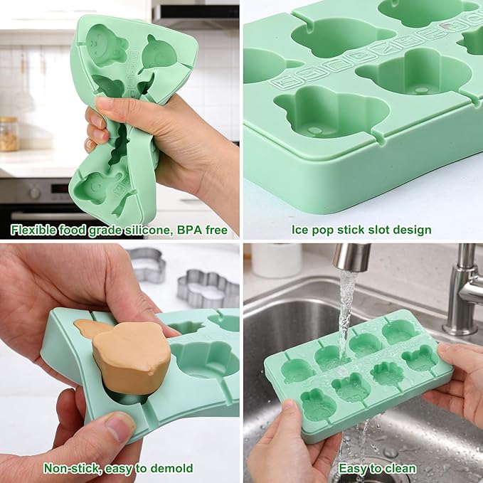 Juome Cake Pop Mold Kit, 2 Pack 16 Cavities Animal Shape Cakesicle Molds Silicone with 100 Wooden Sticks&100 Packaging Bags, Cake Pop Maker Supplies Accessories, Baking Tools for Home Baking Desserts
