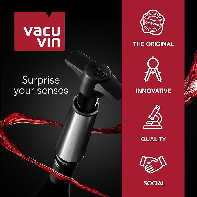 Vacu Vin Original Wine Saver with 2 Vacuum Bottle Stoppers – Wine Preserver Pump for Red or White Wine – Manual Air Remover System – Airtight Seal – Keep Wine Fresh Longer – White