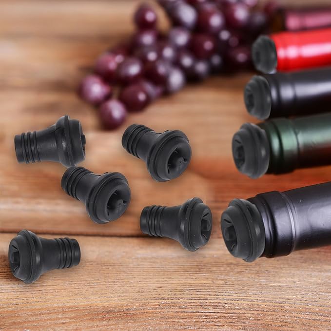 Honoson 60 Pieces Wine Stopper Silicone Resealable Pump Vacuum Saver Practical for Kitchen Supplies Bottle Tools (Black)