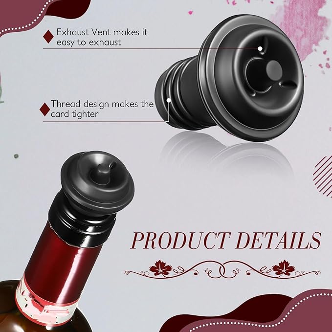 Honoson 60 Pieces Wine Stopper Silicone Resealable Pump Vacuum Saver Practical for Kitchen Supplies Bottle Tools (Black)