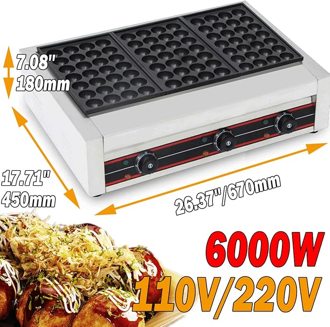 Takoyaki Maker Commercial Ebelskiver Pan 84 Holes Electric Grill Machine for Aebleskiver, Cake Pops, Pancake Balls, Donut Holes, 6000W, 110V