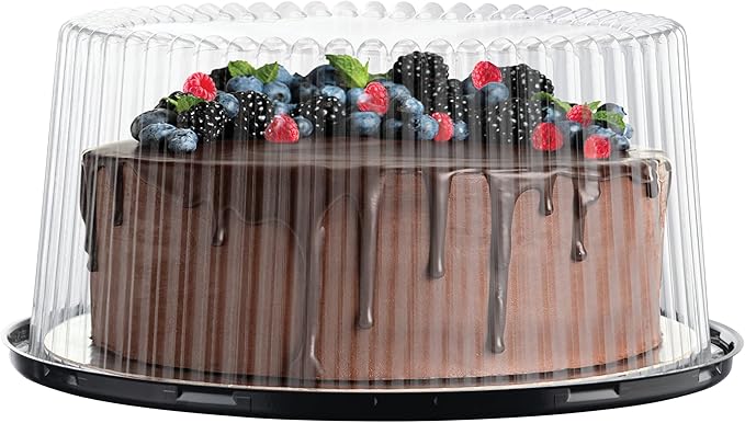 9" Plastic Disposable Cake Containers Carriers with Dome Lids and Cake Boards | 5 Round Cake Carriers for Transport | Clear Bundt Cake Boxes/Cover | 2-3 Layer Cake Holder Display Containers