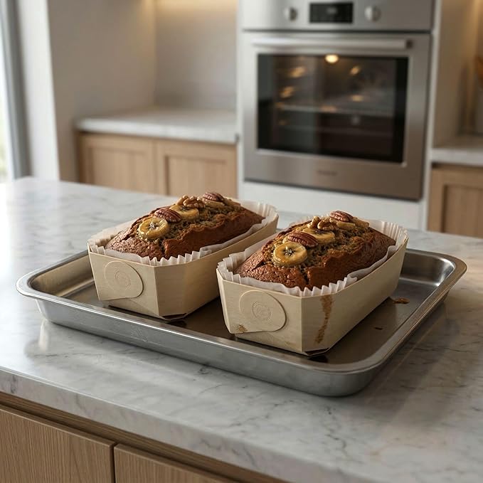 Restaurantware Taipei 34 Ounce Wooden Baking Molds 100 Oven Ready Disposable Loaf Pans - With Paper Liners Greaseproof Wood Containers For Baking For Banana Bread Meatloaf And More