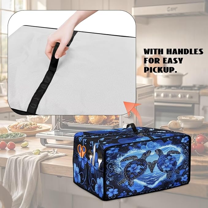 Convection Oven Cover Countertop Appliance Covers Stain-resistant Microwave Oven Protector for Kitchen Home Decor, L, Sea Turtle Love Hibiscus Flower Dark Blue