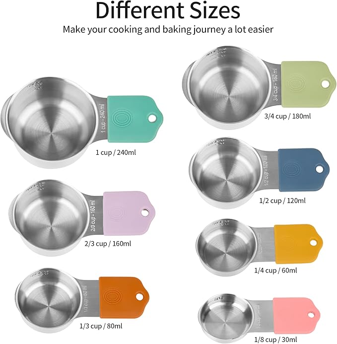 Magnetic Measuring Cups & Spoons Set 14, Heavy Duty Stainless Steel Measuring Cups and Spoons Set for Baking & Cooking, BPA Free, Round Measuring Set with Leveler, Color
