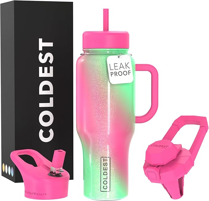 Coldest Tumbler with Handle and Straw - 100% Spill Proof Tumbler with Straw (3 Lids) - Stainless Steel Insulated Leakproof Tumblers for Women & Men - 36 oz (Coldie Dream)