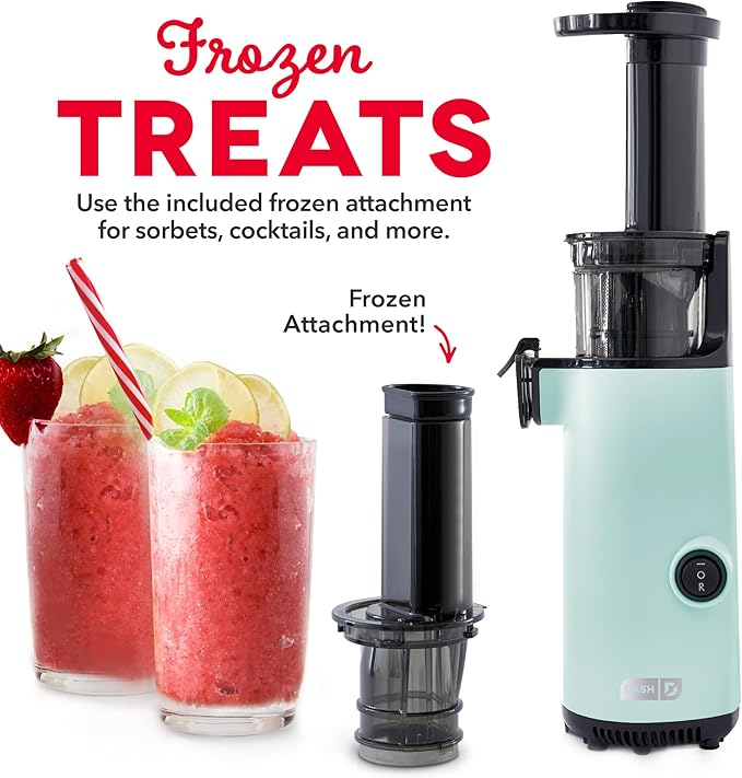 Dash Deluxe Compact Cold Press Juicer - Slow Masticating Juicer Machine for Fruits and Vegetables with Frozen Attachment - Easy to Clean Juice Press for Home Countertops - Aqua