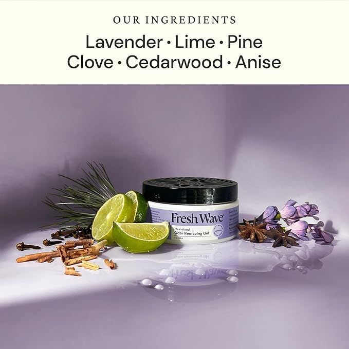 Fresh Wave Lavender Odor Removing Gel, 7 oz., Pack of 6 - Safer Odor Absorbers for Home, Natural Plant-Based Odor Eliminator, Every 7 oz. lasts 15-30 Days, For Cooking, Trash & Pets