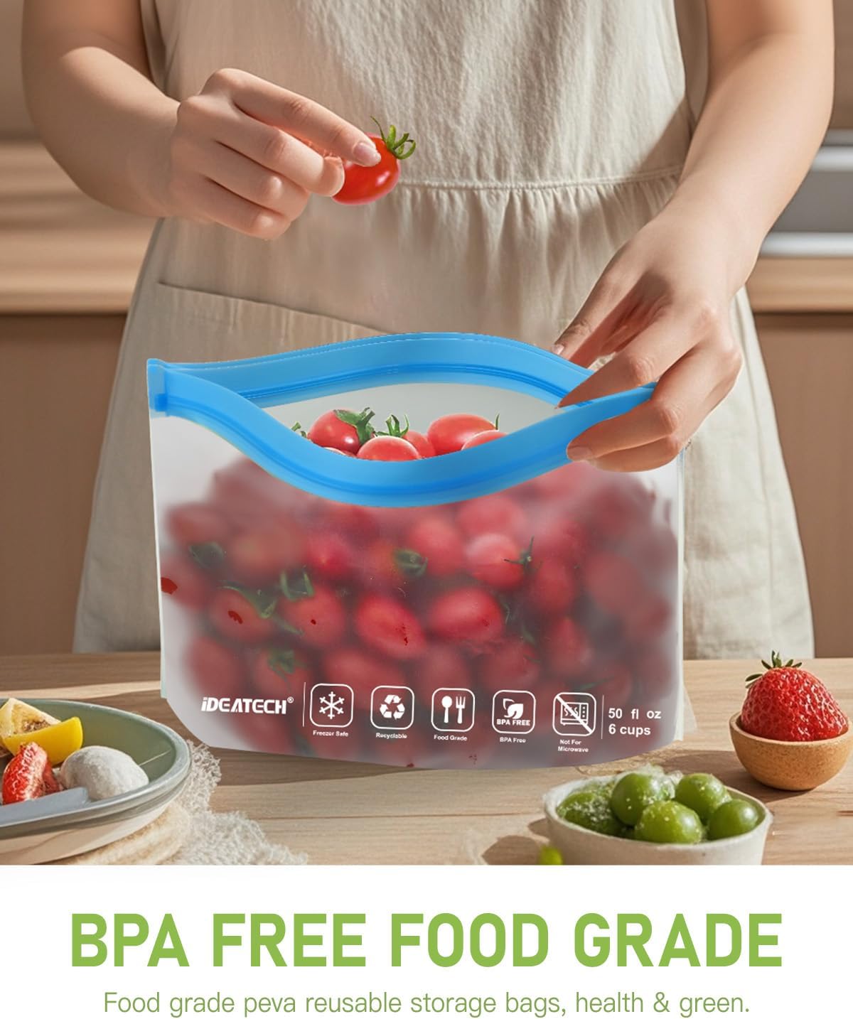 IDEATECH 12Pack Reusable Food Storage Bags Dishwasher Safe,Leakproof Gallon Freezer Bags, BPA Free Quart Sandwich Size Silicone Reusable Baggies for Marinate Meats,Travel(7Gallon 5Quart, Colored)
