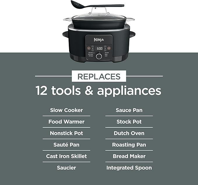Ninja® 12-in-1 PossibleCooker™ PLUS | 8.5-qt - Sous Vide & Proof Multi-Cooker | Slow Cooker, Dutch Oven & More | Glass Lid & Integrated Spoon | Nonstick | Oven Safe Pot to 500°F | Black | MC1010