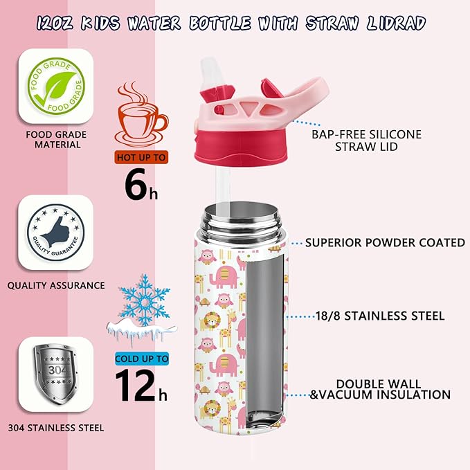 Kids Sublimation Tumbler,12oz Sublimation Water Bottle Blanks,Straight Stainless Steel Todder Sippy Cup,Double Wall Insulated Sippy Tumbler with Handle,Shrink Films,Leak Proof (Yellow)