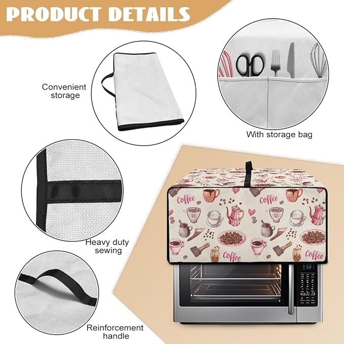 Toaster Oven Dust Cover Dustproof Stylish Convection Microwave Ovens Cover Stain-resistant Small Countertop Appliance Protector, L, Coffee Mocha Pot Beige Pink