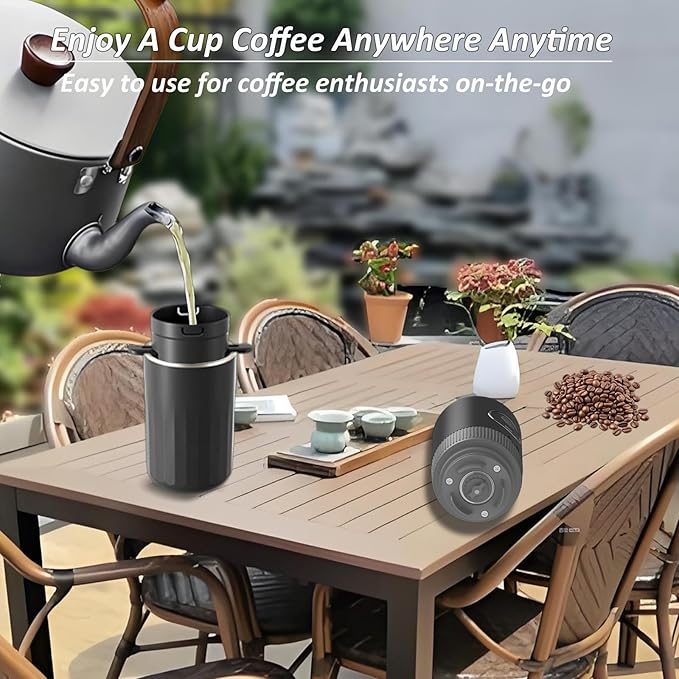 Portable Electric Coffee Grinder and Brewing Kit, Rechargeable, Conical Burr Mini Coffee Grinder with Filter, 32g Capacity & Coffee Cup for Camping, Travel, Office, Espresso, Pour Over, etc (Black)