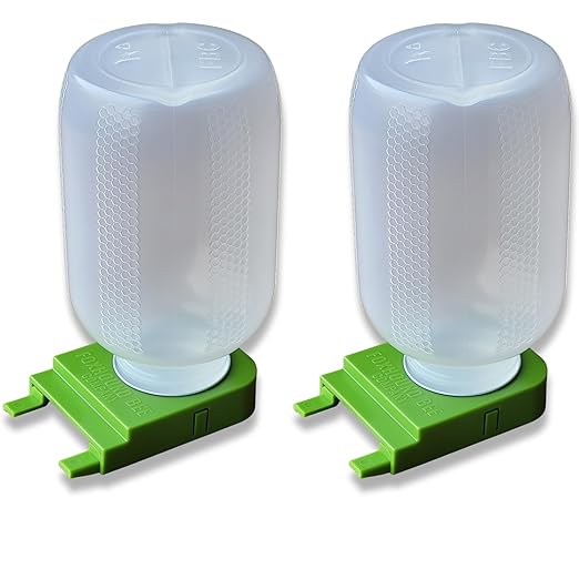 Foxhound Bee Co: Honey Bee Feeder for Beekeeping with Plastic Entrance Feeder and Extra Large Half Gallon Bottle for Feeding Sugar Syrup or Water to Bee Hives - 2 Pack
