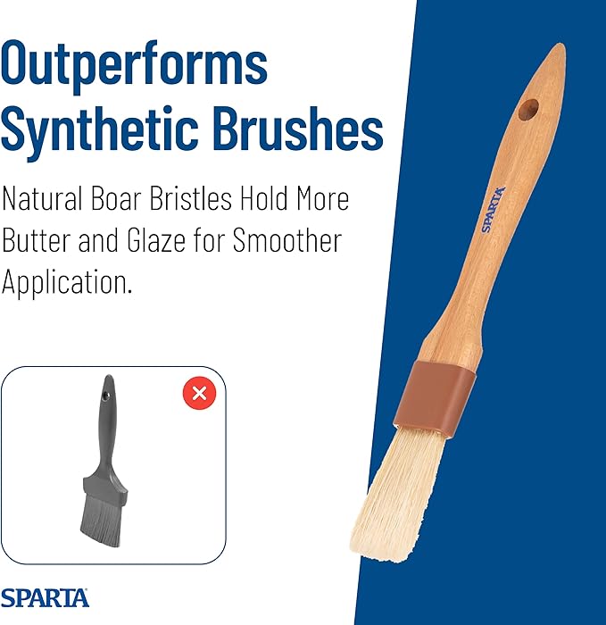 SPARTA Chef Series Basting Brush, Flat Boar Bristle Pastry Brush for Cooking and Baking, 1" Wide, 12 Count