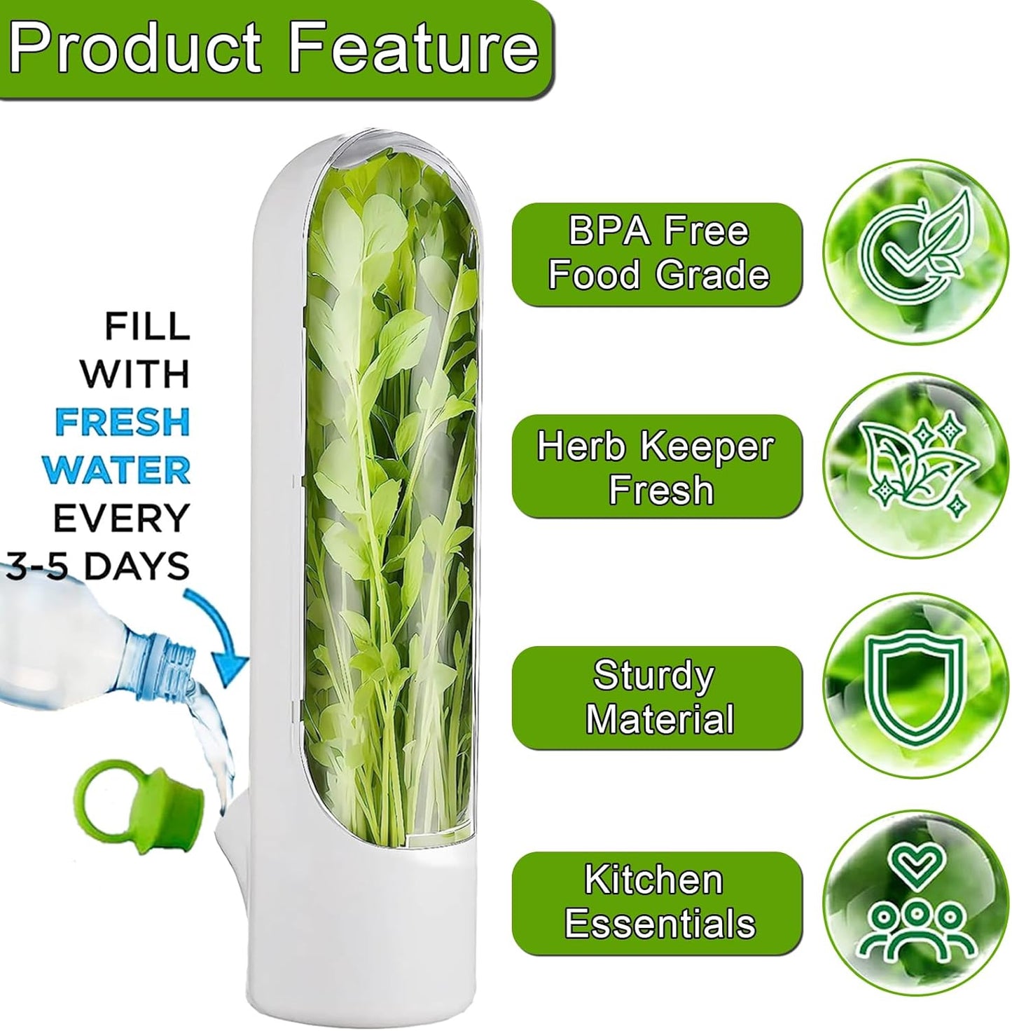 Herb Saver for Refrigerator, Herb Saver Pod Cilantro Containers for Refrigerator, Fresh Herb Keeper for Cilantro, Parsley, Asparagus, Mint, Keeps Vegetables for 2-3 Weeks (2PCS)