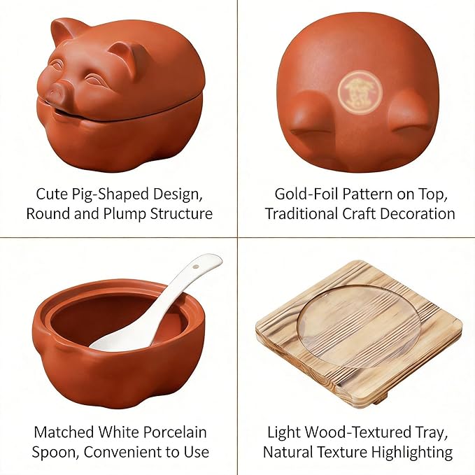Ceramic Cooking with Lid small Heat Resistant Compatible Earthen Ceramic Cooking Pot Unglazed for Cooking, Rice Meat Soup Family Meals with Tray, spoon(15.5 * 12 * 12cm)