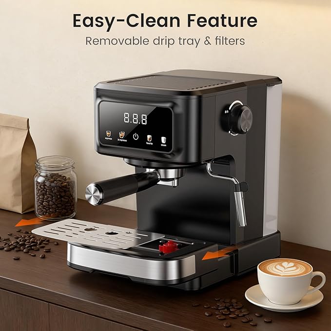 Espresso Machine 15 Bar Compact Electric Coffee Maker with Milk Frother for Latte & Cappuccino, Expresso Coffee Machines, Removable Water Tank, Ideal for Home and Office Use - Cafetera Espresso
