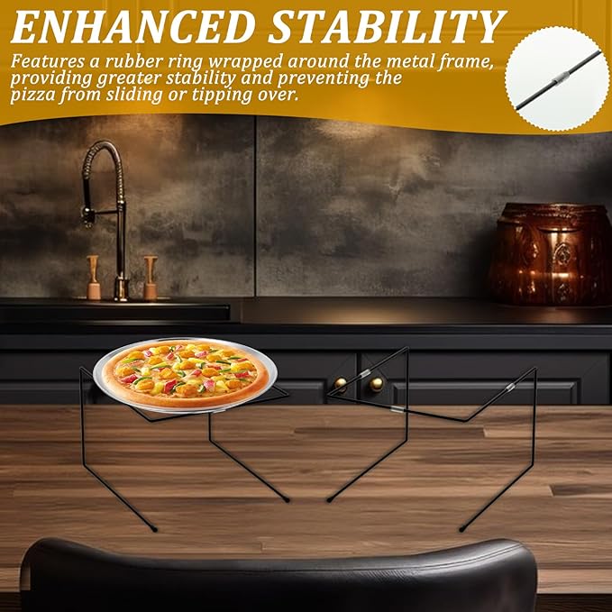 12 Pcs Pizza Pan Riser Stands Sets Includes 4 Metal Pizza Table Stands 4 Pizza Pan(11.8in) and 4 Wood Handle Pie Server, Pizza Rack Stand Pizza Tray for Pizza Dessert Cheese (Silver)
