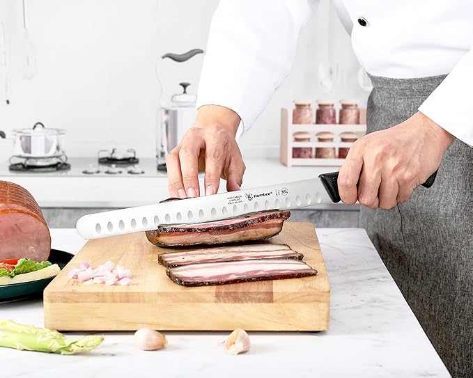 Carving Knife 11-Inch with Razor Sharp Granton Edge for Turkey, Ham, Meat Slicing and Cutting – NSF Certified, German Stainless Steel Blade, Black