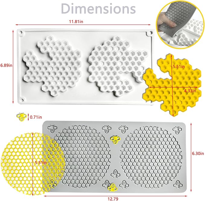 2PCS Tuile Molds Silicone Honeycomb Baking Mold,Acxydm Honeycomb Mold Silicone Bee Silicone Mold,Fondant Molds 3D Beehive Candy Silicone Moulds,Chocolate Mold Set Sugar Bees for Cake Decorating,Large