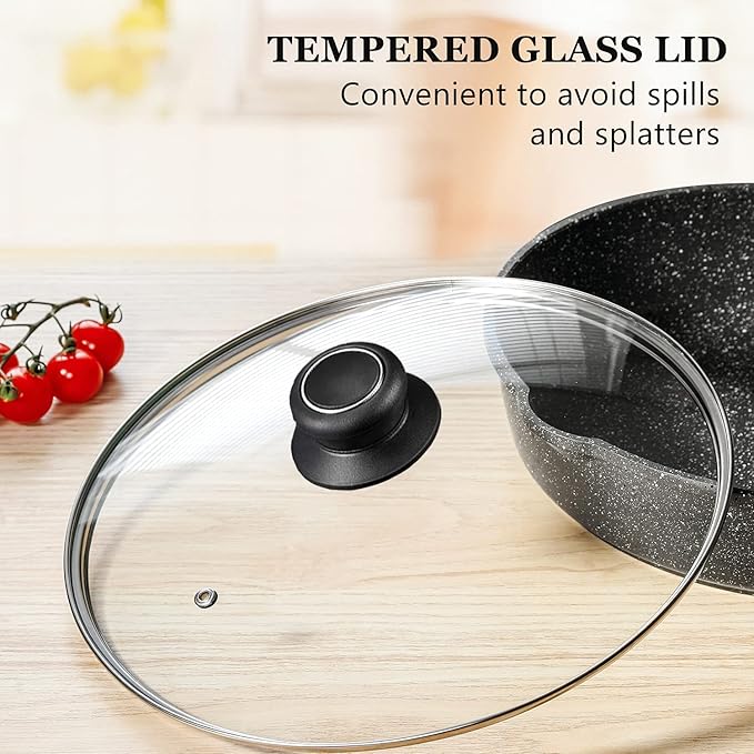 10.5 Inch Pan Lid, Frying Pan Lid, Fry Pan Lid, Skillet Lid, Pan Lid with Handle Compatible with 10-10.7 Inch Kitchen Cookware, Tempered Glass Cover, 10.5"