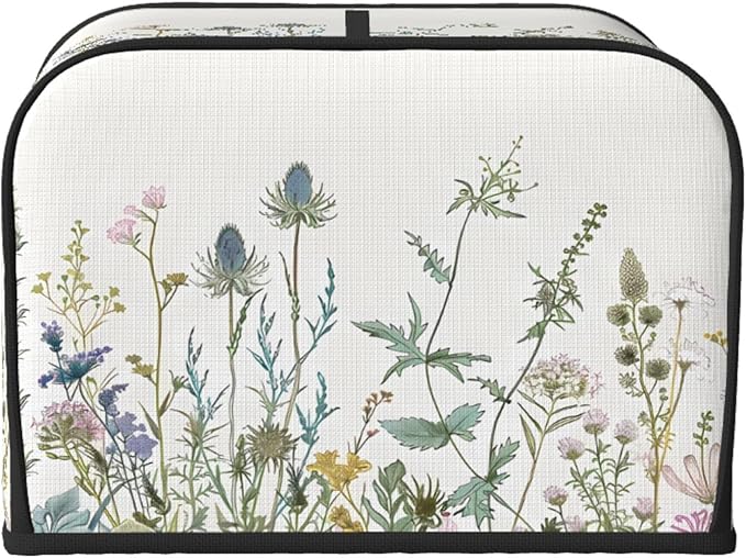 Toaster Cover 4 Slice Wildflowers Leaves Waterproof Appliance Cover with Hang Loop Bread Baker Toaster Cover for Kitchen