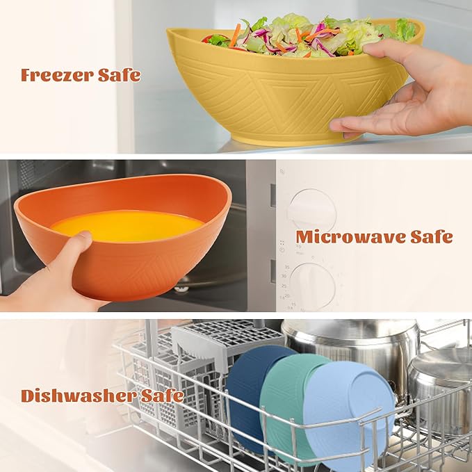 Homienly 60oz Wheat Straw Bowls Set of 6 Salad Bowls Large Popcorn Bowl Unbreakable Serving Bowls Microwave & Dishwasher Safe Bowl Set Centerpiece Bowls for Kitchen, Party, Decor, Camping (Multi)