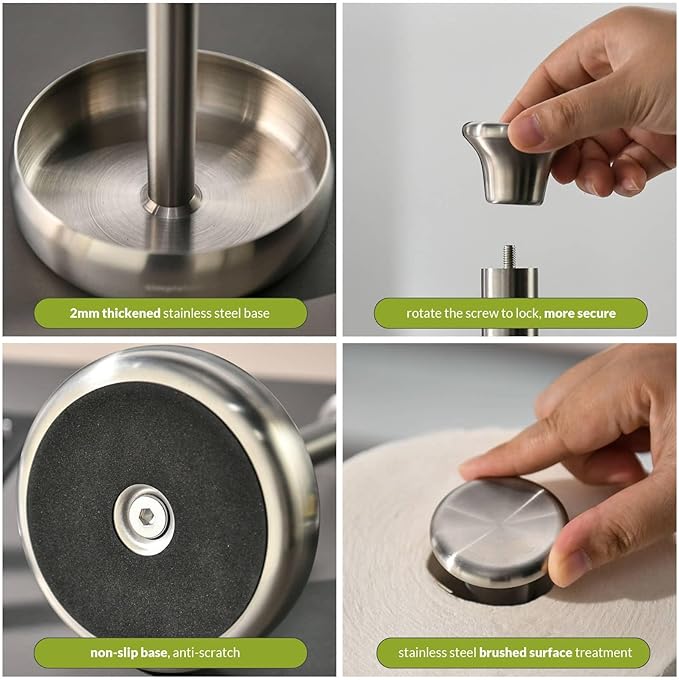 simpletome Paper Towel Holder Countertop Keep It Rolled Up Weighted Base (304 Brushed Silvery)