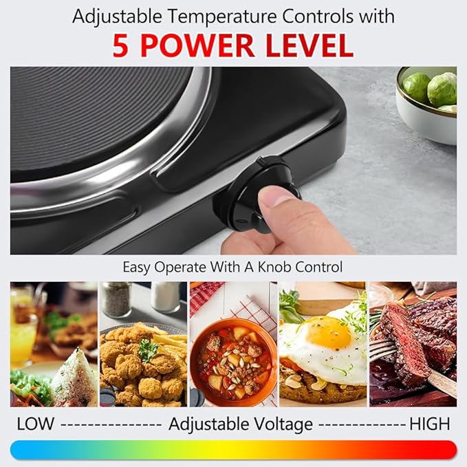Electric Countertop Burner, Single Burner, 1000W Induction Cooktop, Portable Electric Hot Plate, 5 Level Adjustable Temperature Control Cooking Ranges for Home Dorm Camping Cooking