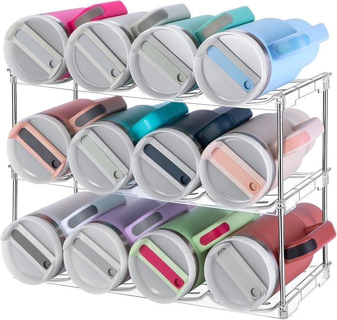 Stackable Water Bottle Organizer for Stanley 40 oz Tumbler, Larger Water Bottle Holder for Kitchen Cabinet, Pantry Organizers and Storage for Stanley Cup and Tumbler Organizer, Hold 12 Bottles