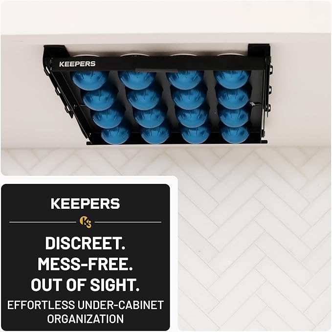 KEEPERS Nespresso® Vertuo® Pod Holder|Under Cabinet Swing Down Coffee Pod Organizer|Keurig® Coffee Pod Holder|K Cup Holder Storage Organizer|Magnet Steel RV Office Small Kitchen 10x9in BLACK