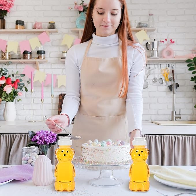 24 Pcs 8 oz Plastic Honey Bottles, Bear Bottle Clear Empty Containers Bulk 240 ML Bulk Honey Jars with White Flip Top Lid, Juice Bottle Squeeze Bottles for Condiment Storing and Dispensing