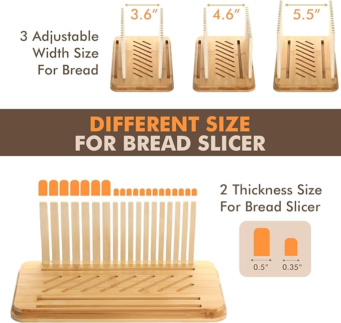 RYTOXILO Bread Slicer for Homemade Bread with Box, White Bread Storage for Kitchen Countertop with 3 in 1 Bamboo Lid, Bread Loaf Slicers Machine with Slicing Guide for Sandwich, Sourdough