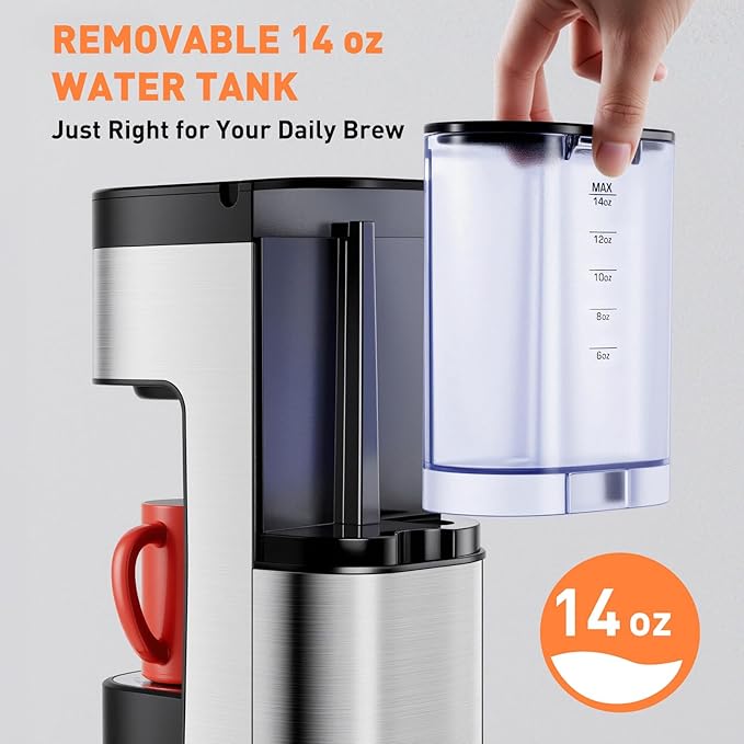 Secura Single Serve Coffee Maker K Cup and Ground 2-In-1 Coffee Maker with 3 Brew Modes, Removable Reservoir & Drip Tray, 6 to 12 Oz Brew Sizes