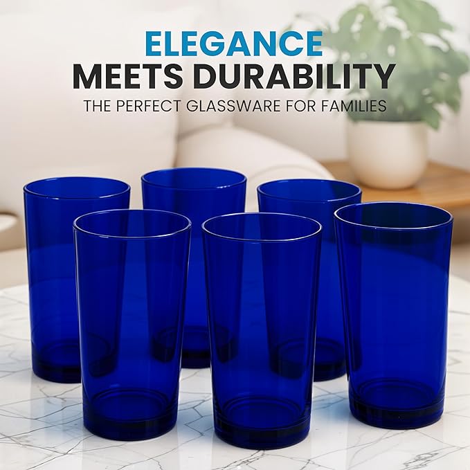 Zulay Kitchen Plastic Drinking Glasses (Set of 6) – 24oz Acrylic Shatterproof Water Cups for Home, Kitchen & Outdoors – Cobalt Blue Glass Look – BPA & Lead-Free – Top-Rack Dishwasher Safe