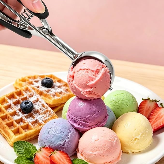 Cookie Scoop Set of 3,Black Cookie Scoops for Baking with Engraved Sizes,18/8 Stainless Steel Ice Cream Scoop with Non-Slip Soft Rubber Handles,Dough Scoopers for Cupcakes,Meatballs,Muffins