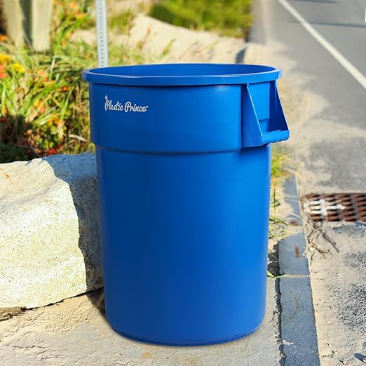 PLASTIC PRINCE 44 Gallon Round Trash Can with Lid Garbage Can Blue Waste Container for Home Garage Restaurants Warehouses