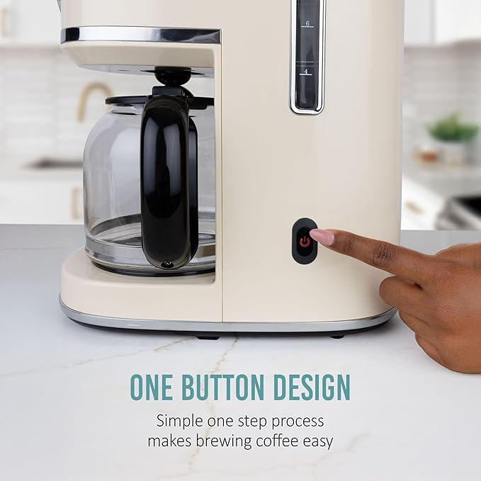 Nostalgia Classic Retro 10 Cup Coffee Maker - One-Touch Drip Brew, Reusable Filter - Anti-Drip, Auto Shutoff, & Time Display - Dishwasher Safe 50 oz Carafe - Cream