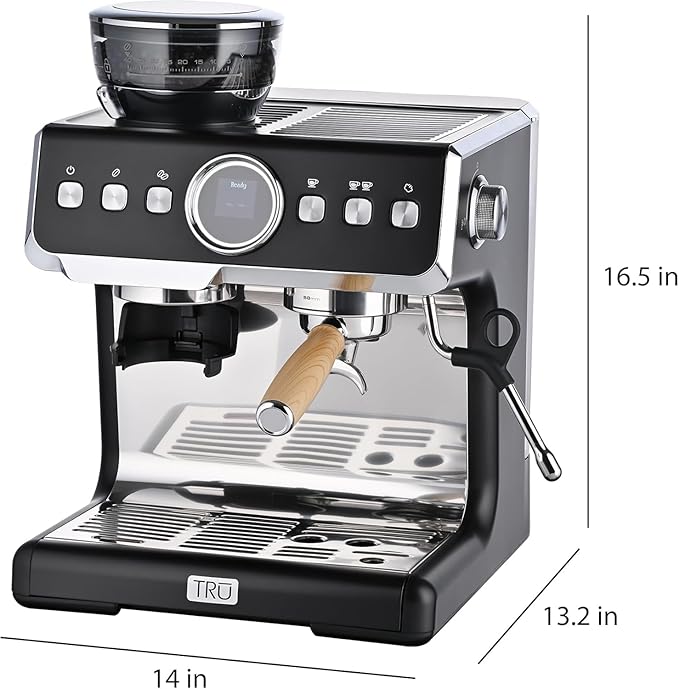 Tru Fully Automatic 19 Bar Espresso Machine with Grinder