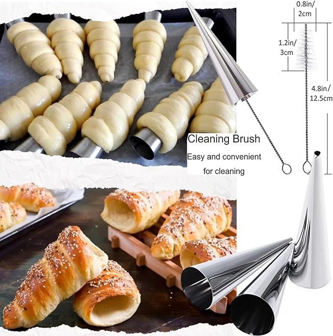 33 Pack Cannoli Forms Tube Set, 10 Cannoli Forms, 10 Large Hones Form Mould 10 Small Croissant Moulds, Brush, Reusable Icing Bag and Long Frosting Tip for Puff Pastry
