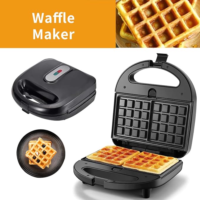 Donut Maker, 4 in 1 Electric Waffle Sandwich Machine，Panini Press Grill Iron Set with 4 interchangeable Removable Non Stick Plates，750W Detachable Dessert Toaster, Perfect for Breakfast