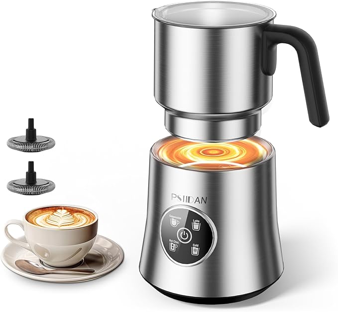 Milk Frother and Steamer, Electric Milk Frother with Detachable Stainless Steel Jug, Hot & Cold Foam Maker for Latte, Cappuccino, Coffee, 10oz Froth / 17oz Heat