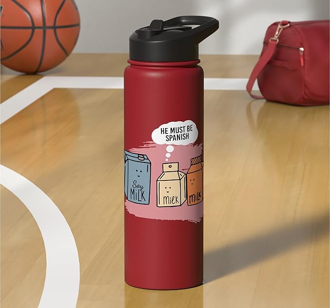 He Must Be Spanish I Milk Soy Milk Milk Carton Fun Soy Stainless Steel Insulated Water Bottle