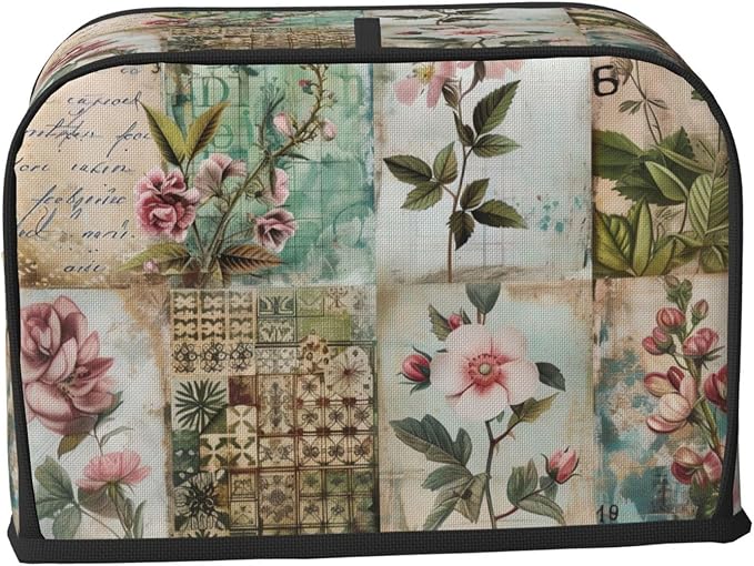 Western Florals Shabby Wood Toaster Cover 2 Slice, Cute Rural Bread Machine Cover, Washable Dust-Proof Cover for Kitchen Small Appliance Cover,with Top Handle