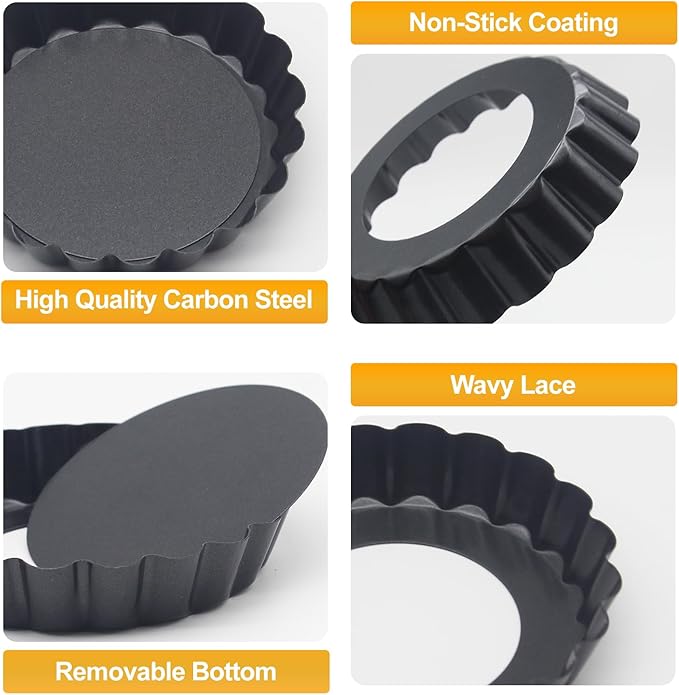 Tart Pans with Removable Bottom, Quiche Pans Nonstick Fluted Tart Pans for Pie, Quiches, Tartlets (4 Inch-9Pcs)