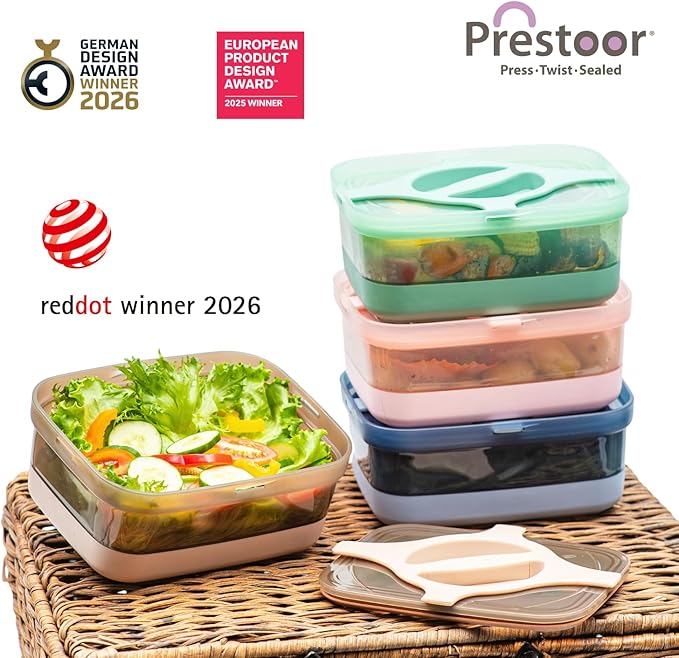 Bento Lunch Box Pack of 4 Leakproof Salad and Meal Prep 3 Cups 25.5oz Container Twistlock Lid Reusable Portable, Microwave and Dishwasher Safe BPA-Free For Work