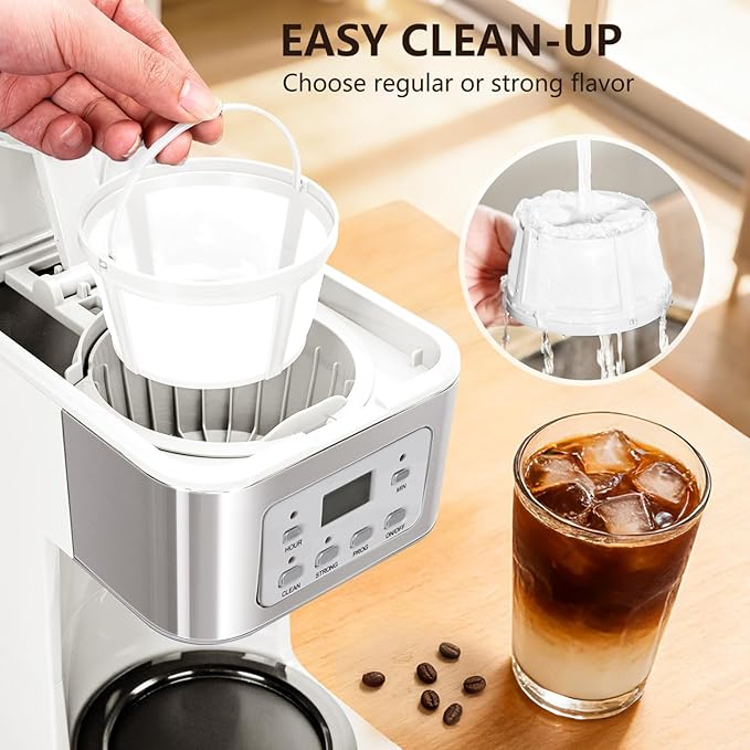 Taylor Swoden 12-Cup Programmable Coffee Maker, Regular & Strong Brew Drip Coffee Machine for Home and Office, Glass Carafe, Pause & Serve, Auto Shut Off, White & Stainless Steel