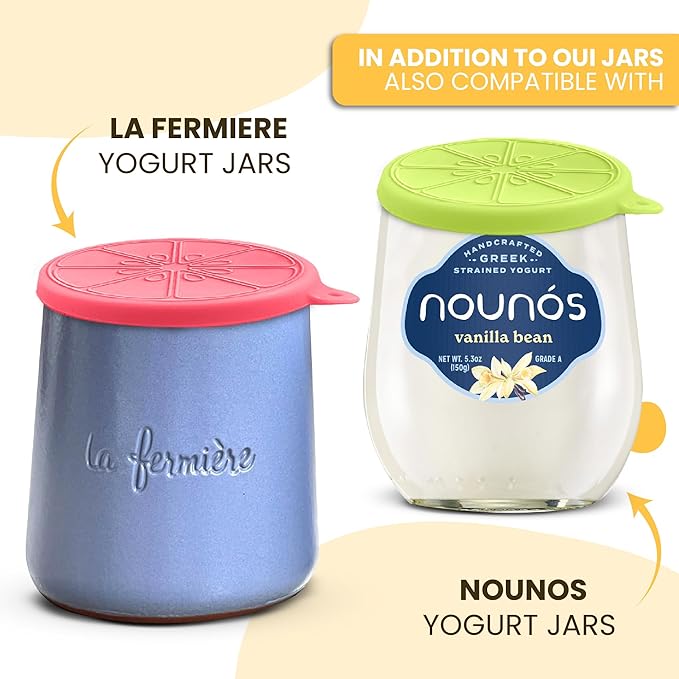 Food-Grade Silicone Oui Yogurt Jar Lids, La Fermière Yogurt Jar Lids |Covers That Fit Yoplait Oui, Nounos, & Weck Small Jars | Cute Airtight Leakproof Tops – 12 pcs Set Silicone, Bright Citrus Colors